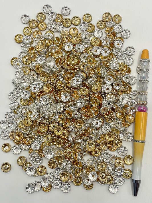 Silver & Gold Color Wavy Spacers With Rhinestone,Random Mix,10mm