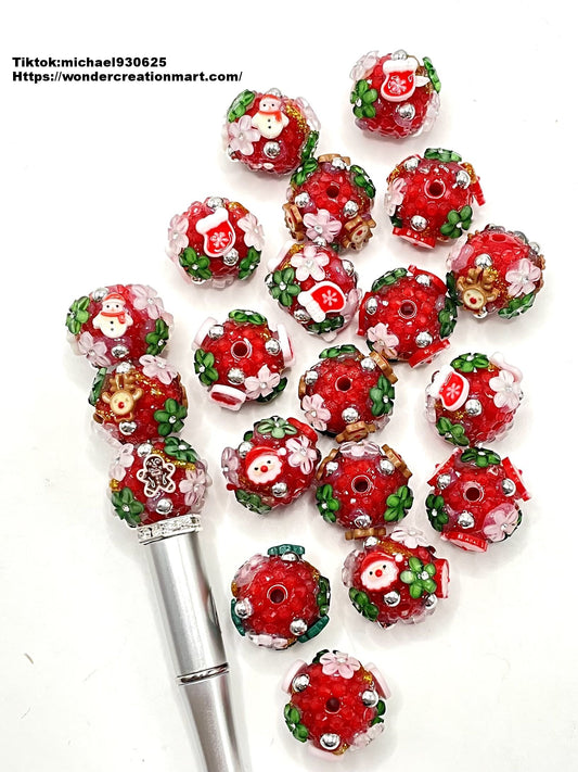 Christmas Series Flower with Jelly Rhinestone Bead Flower Beads,Random Mix,20mm Fancy-10