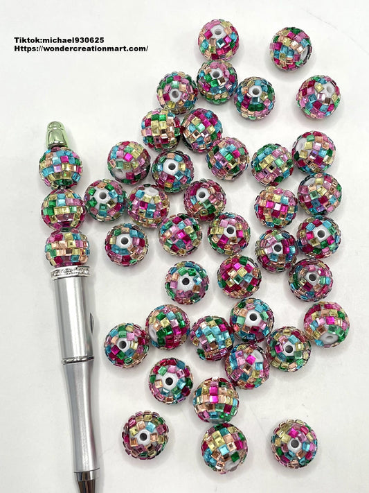 Disco Ball Beads, Sparkling Acrylic Beads with Crystal Rhinestones,Random Mix, 16mm