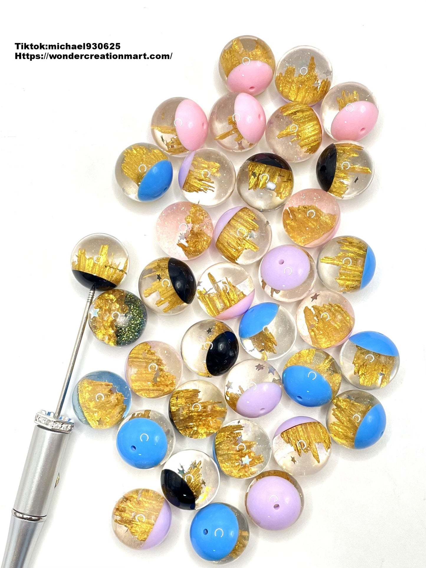 Gold and Silver Crystal Ball with Glitter and Star Pen Toppers & Acrylic Beads,Random Mix,20mm (Optional Color)