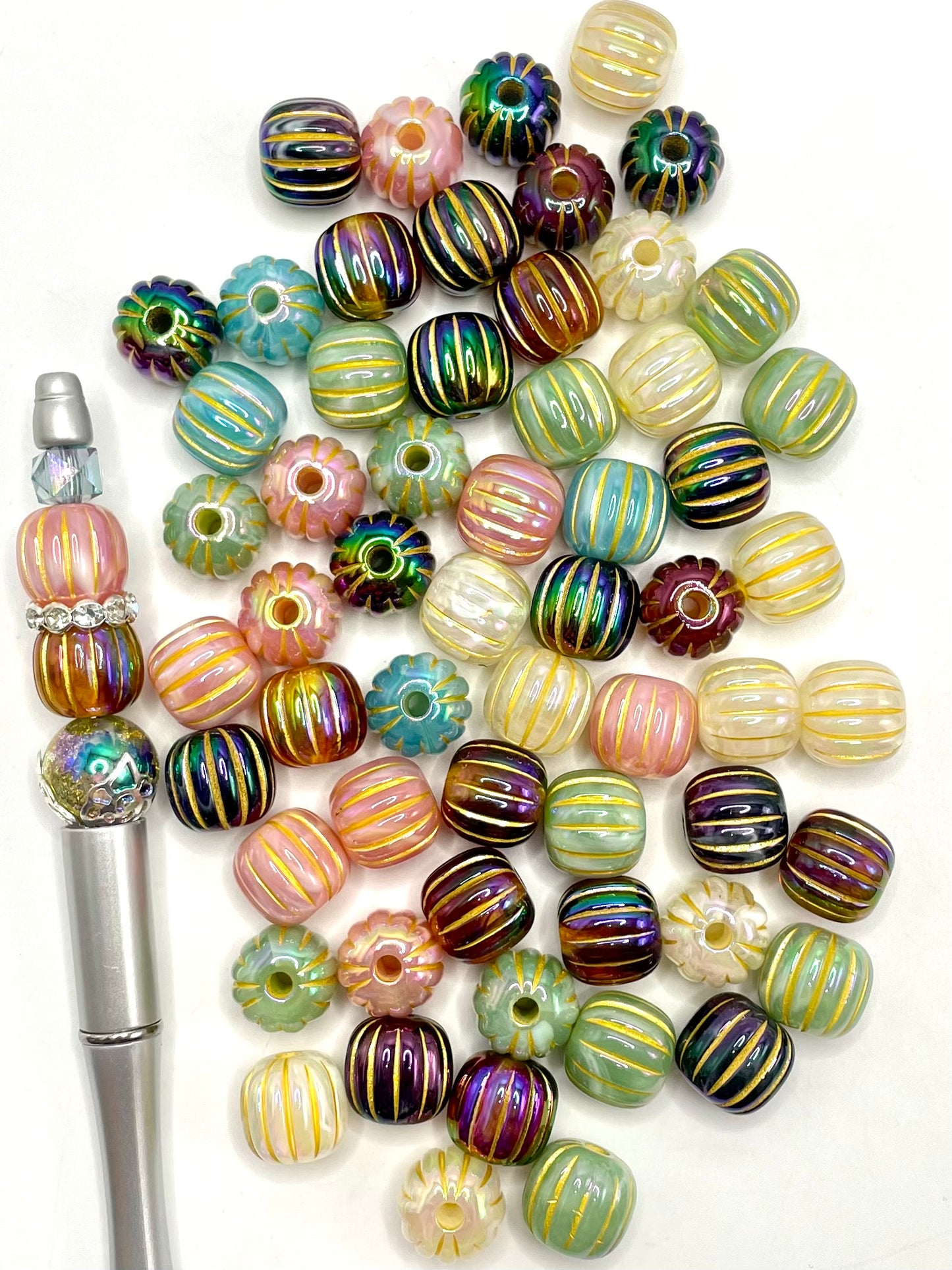 Multicolor Acrylic Pumpkin Beads with Golden Stripe,Random Mix,16mm