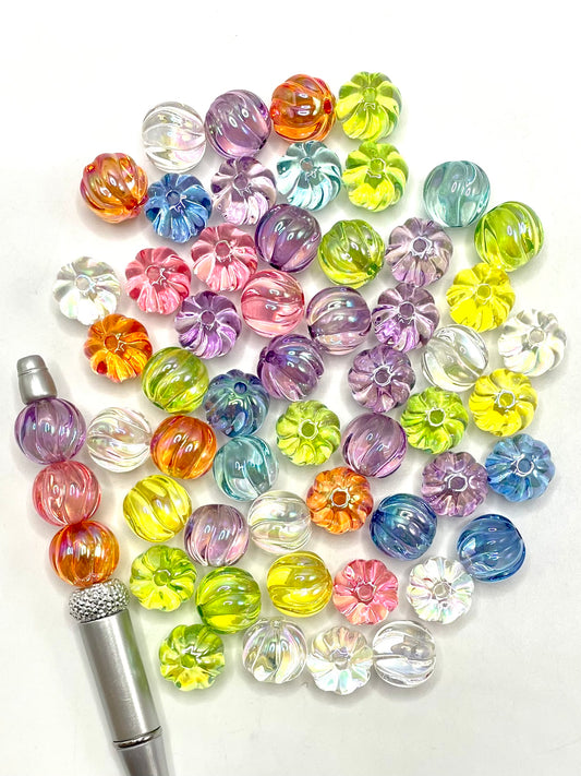 Clear Multicolor Acrylic Pumpkin Beads,Random Mix,16mm