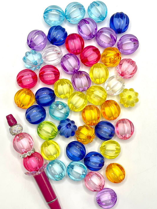 Pumpkin Bead Lantern Bead Colorful Clear Acrylic Double Layer Pumpkin Bead,Random Mix,20mm