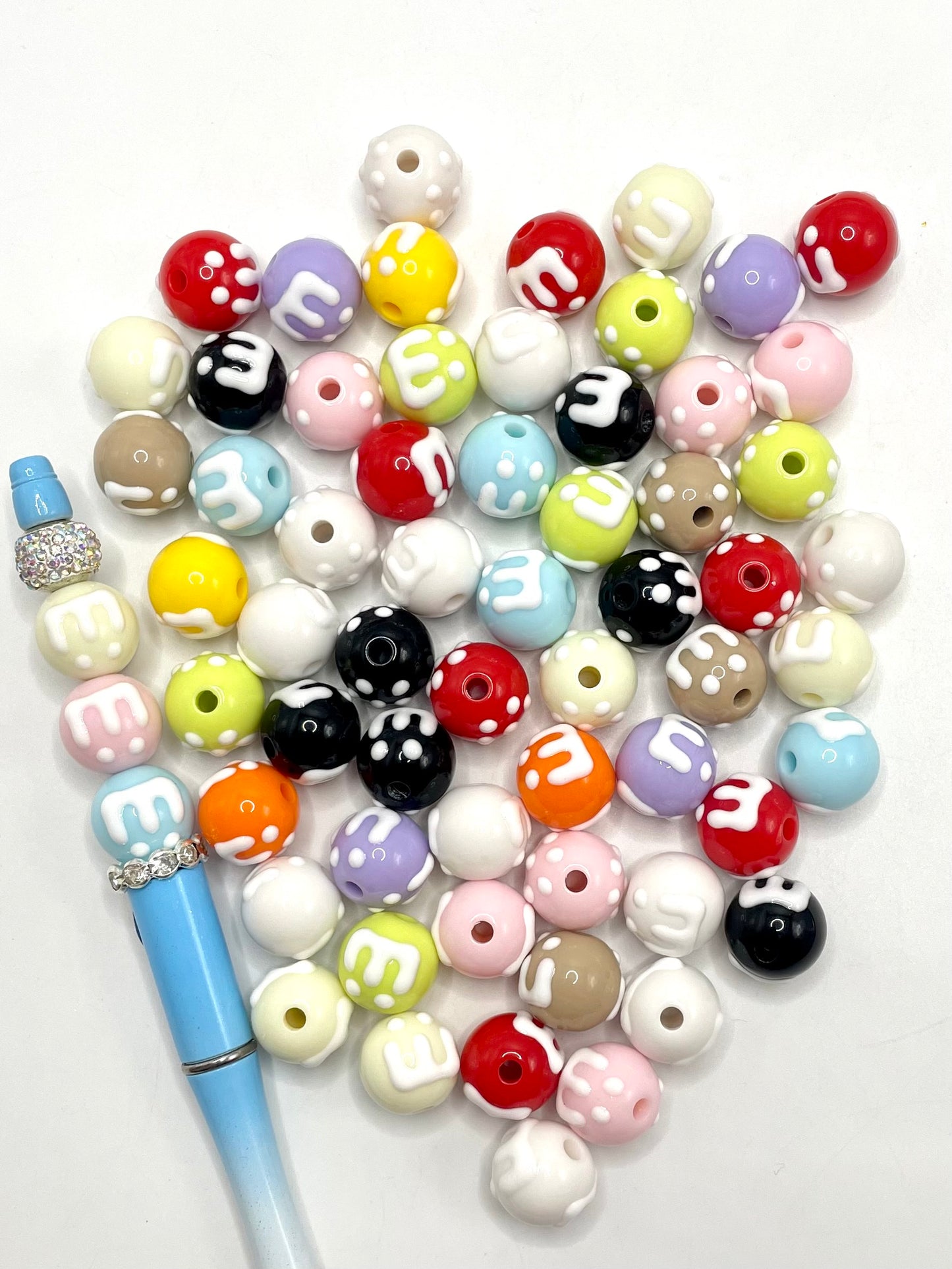 Multi-color hand-painted or ice-cream acrylic round beads,Random Mix,16mm