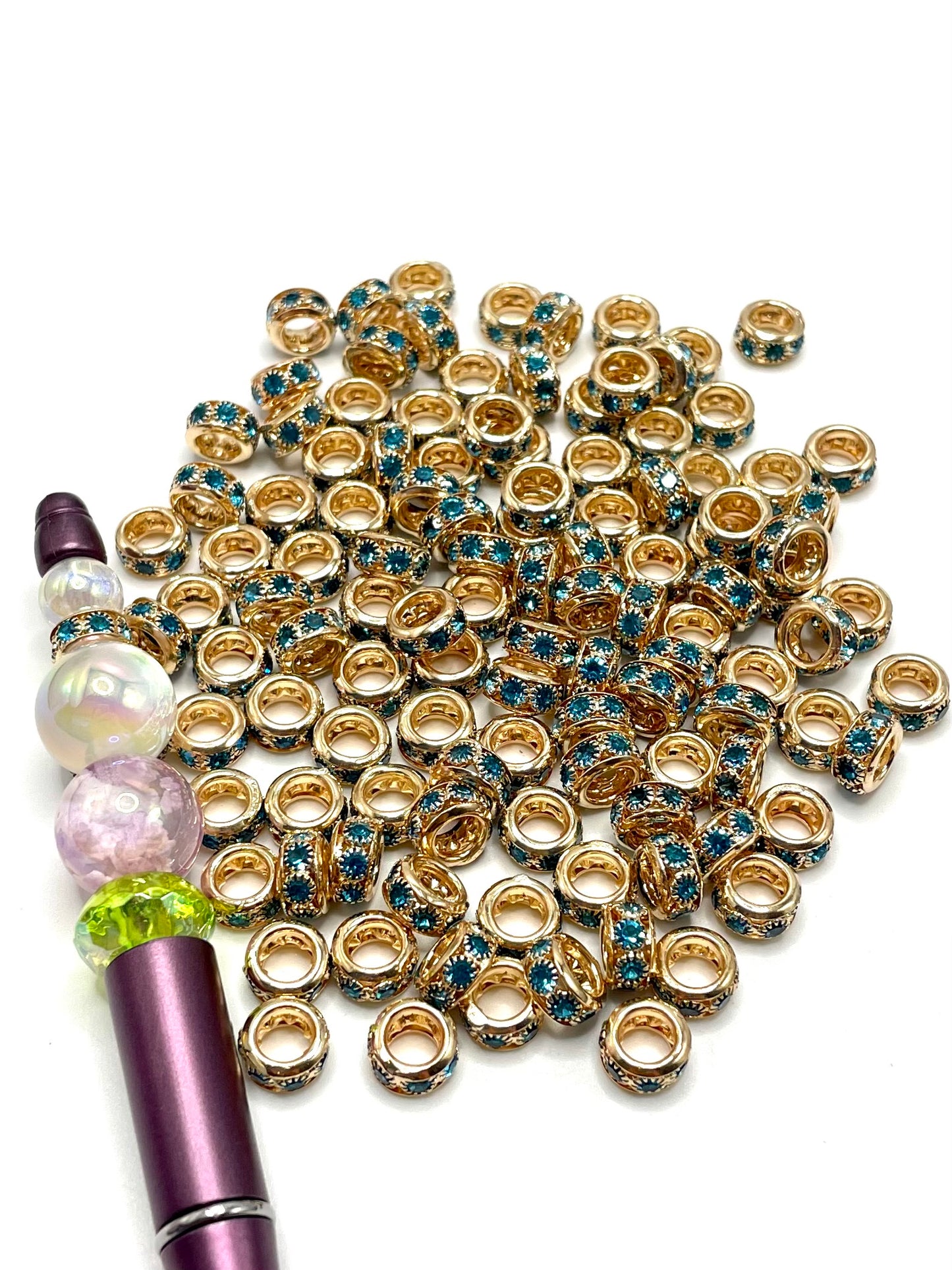 Gold Samll Wheel with Blue Rhinestone Alloy Spacers,9mm