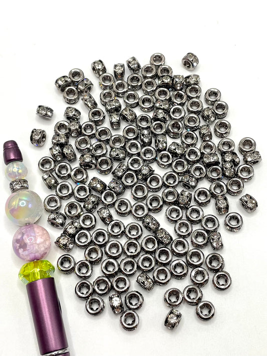 Gun Metal Black Wheel Circle Round Shape with Clear Rhinestone Alloy Spacers,8mm