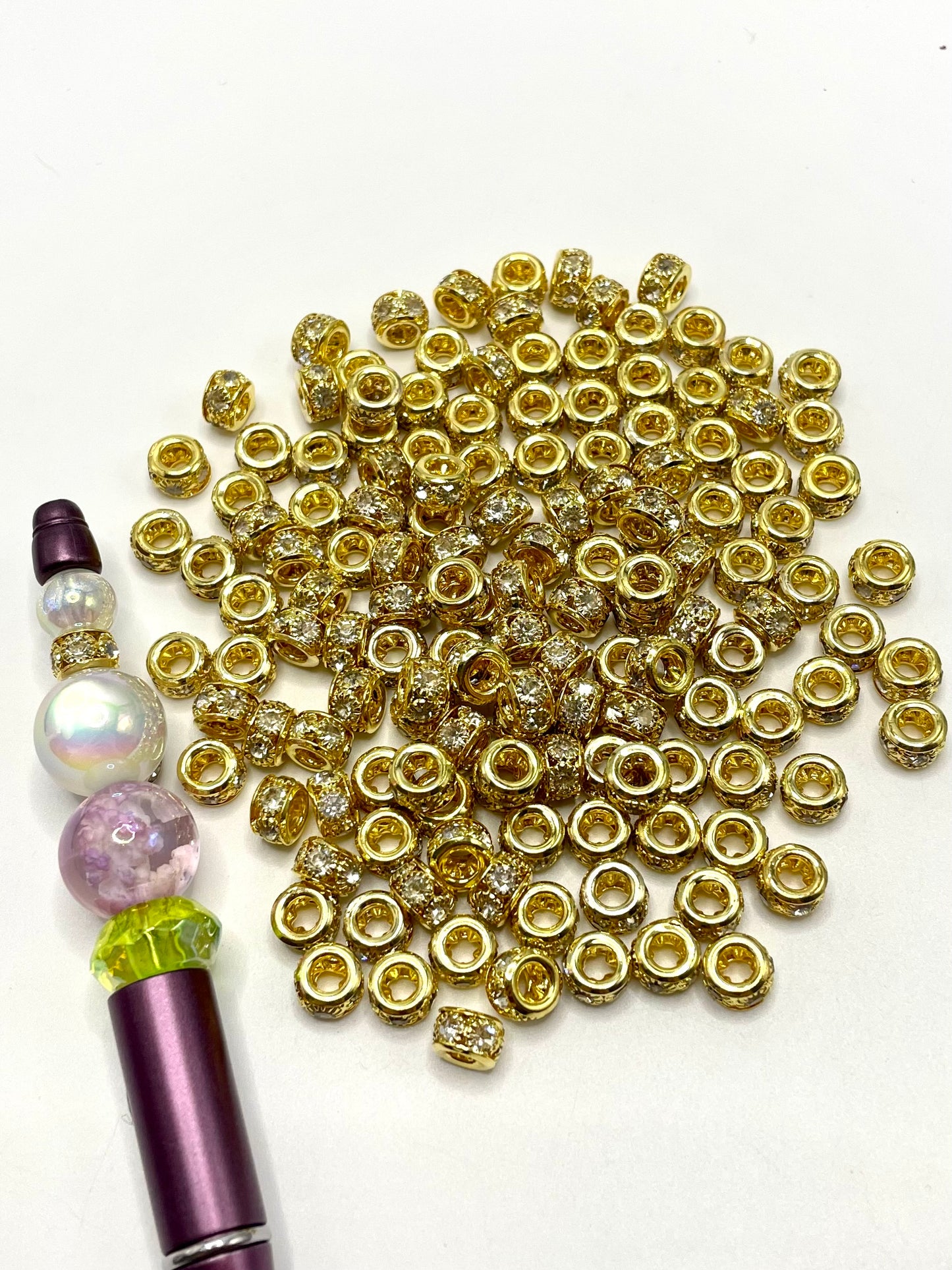 Gold Wheel with Clear Rhinestone Alloy Spacers,8mm