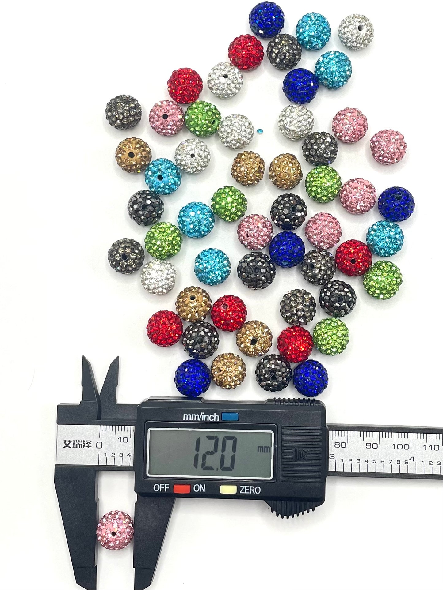 Clay Spacers Beads with colorful Rhinestones,12mm