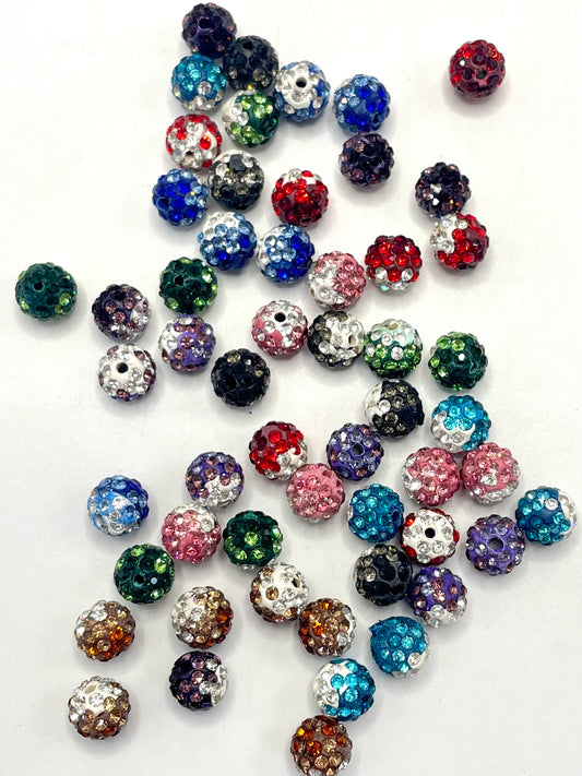 Ombre Clay Spacers Beads with colorful Rhinestones,10mm