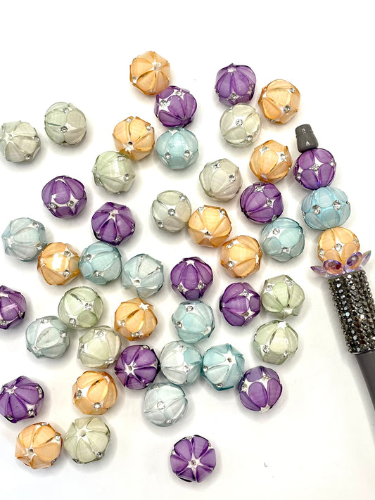 Transparent multi-colored crystal and rhinestones wrapped in acrylic round beads,Random Mix,16mm Fancy-54