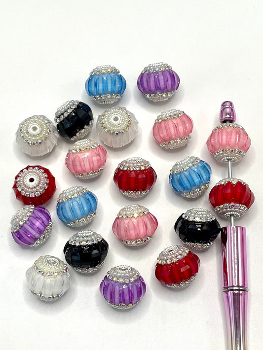 Lantern Bead Fancy Lantern Bead Translucent Lantern Acrylic Beads With Pearl Ring Rhinestone Chain,Random Mix,20mm Fancy-47