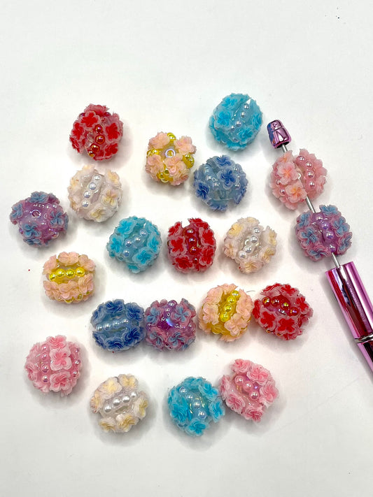 Fancy Flower Rose Pinwheel Multicolor with Pearl Acrylic Beads,Random Mix,20mm Fancy-461