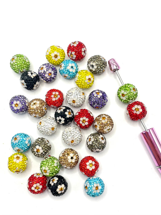 Clay Flower Rhinestone  Round Bead,Random Mix,16mm