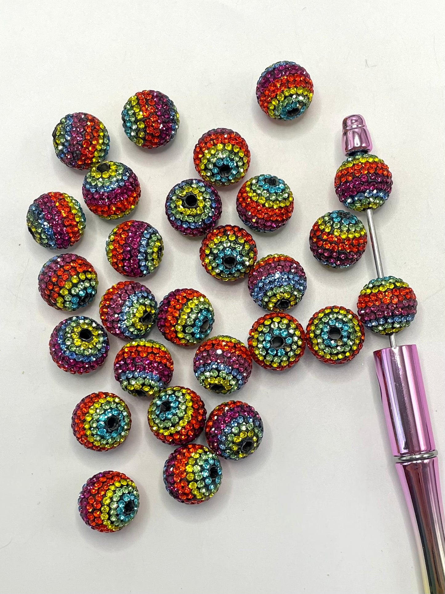 Colorful Rhinestones Rainbow Clay Round Beads,16mm