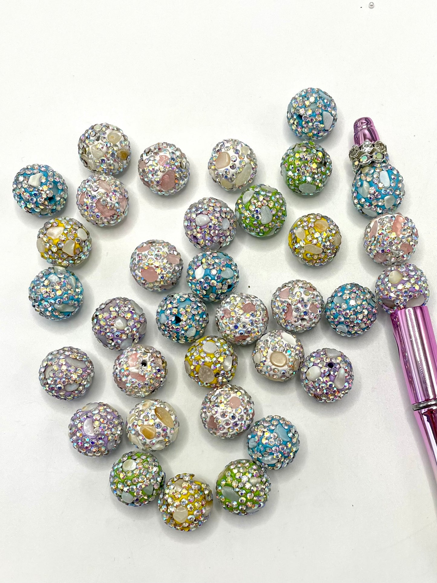 Colorful Crystal and AB Color Rhinestone Clay Round Beads,Random Mix,16mm