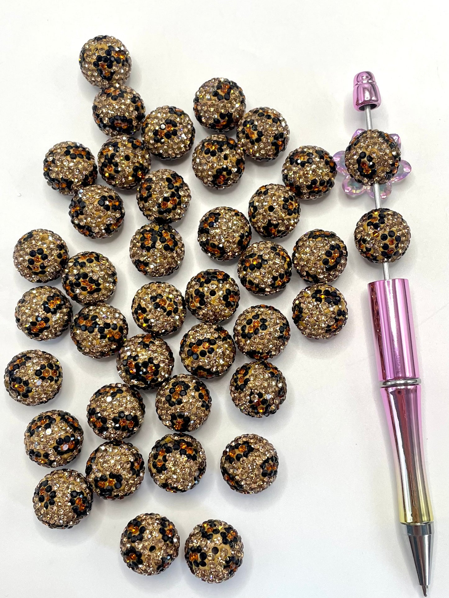 Round Pink Yellow Brown Leopard Print Clay Beads,16mm