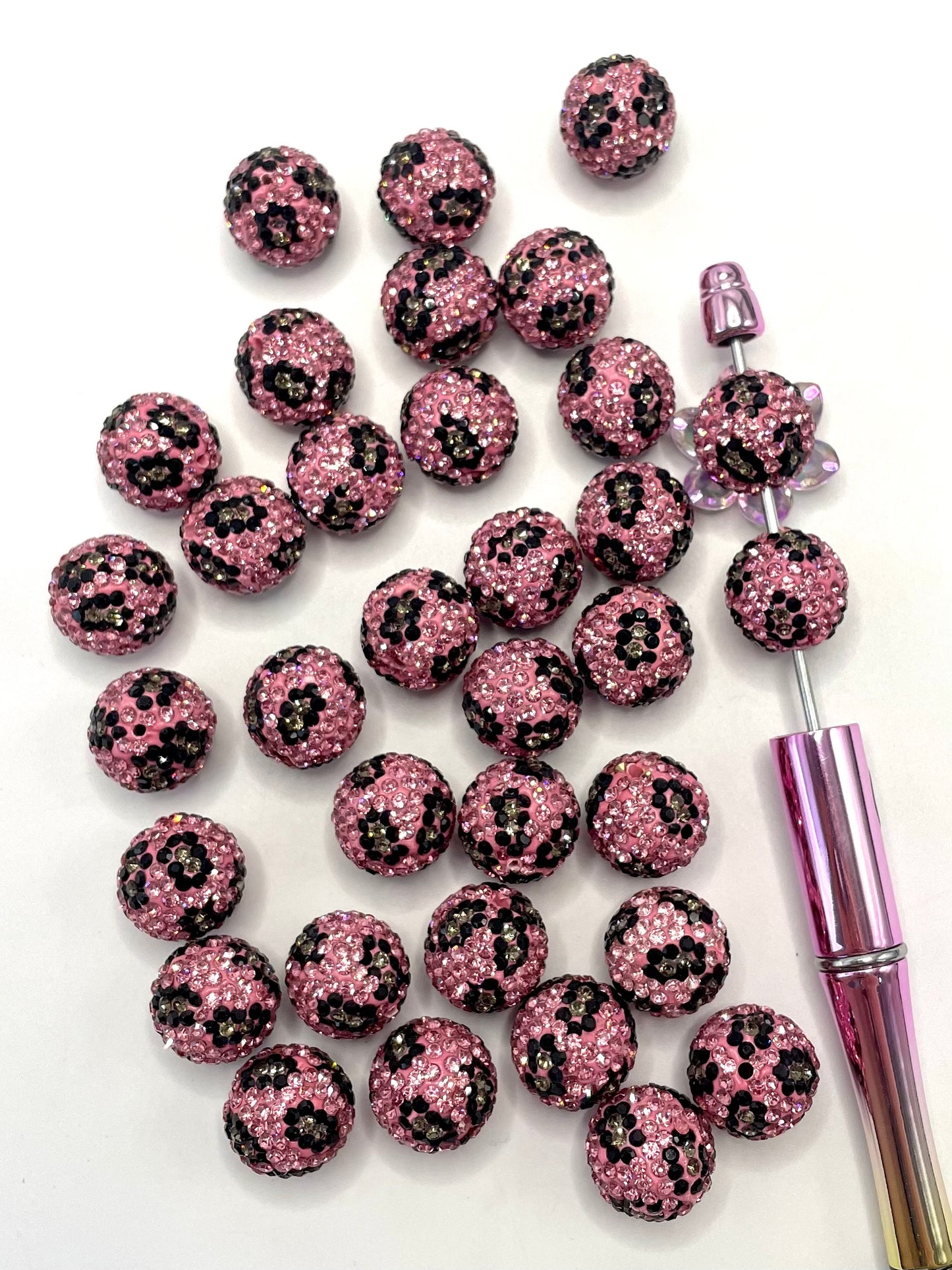 Round Pink Yellow Brown Leopard Print Clay Beads,16mm