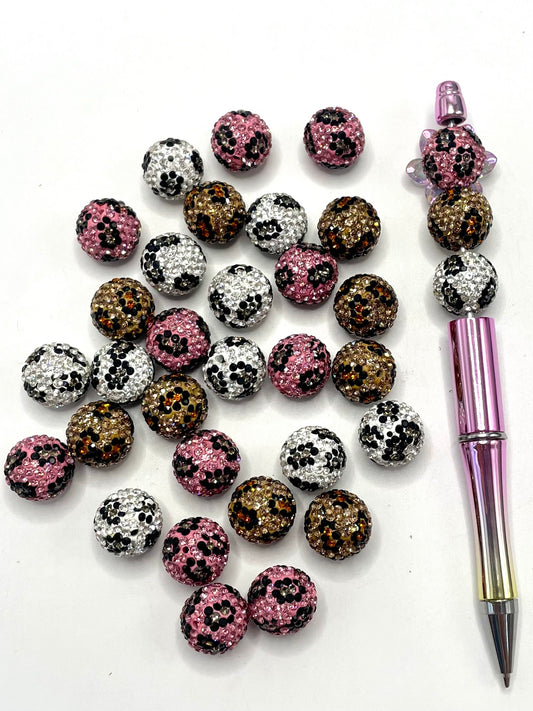 Round Pink Yellow Brown Leopard Print Clay Beads,16mm