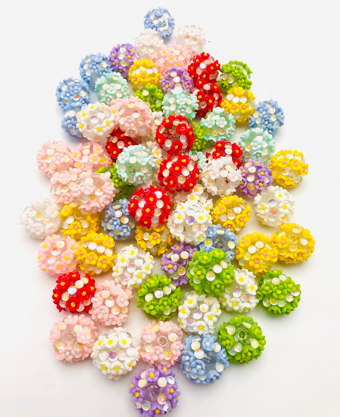 Fancy Flower Daisy  Multicolor with Pearl Acrylic Beads,Random Mix 19mm