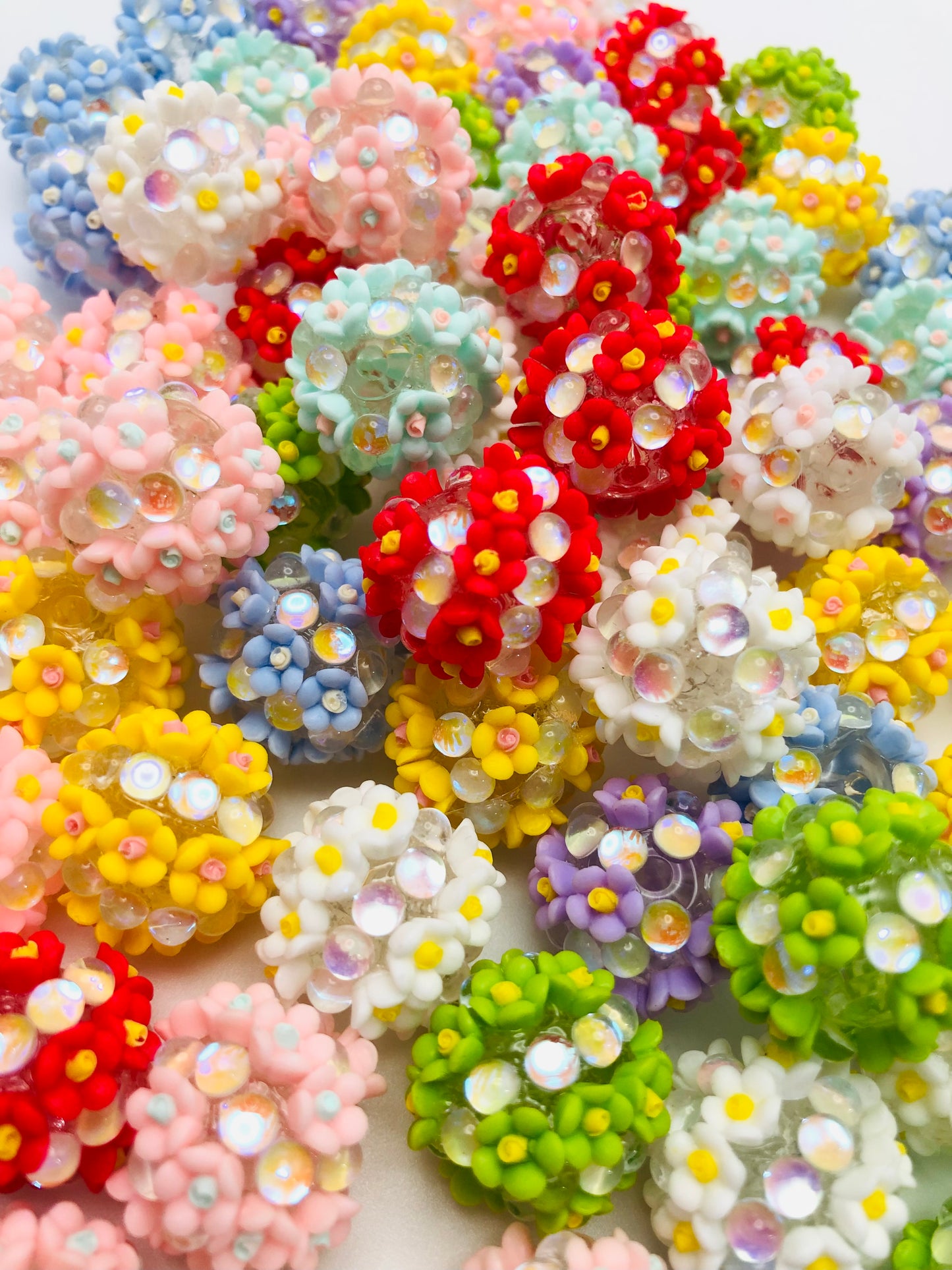 Fancy Flower Daisy  Multicolor with Pearl Acrylic Beads,Random Mix 19mm