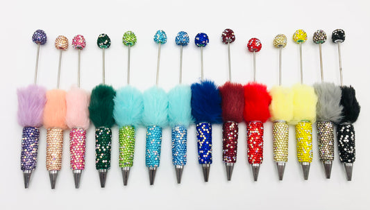 Creative diy Fluffy Plush bead pen Multicolor velvet bead pen Clay pen set with diamond Random Mix