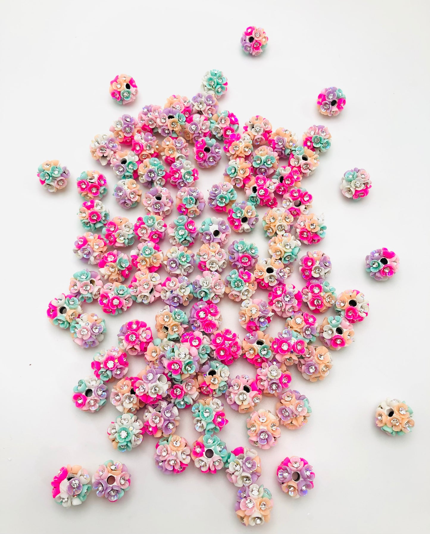 Fancy Beads Threeleaf Multicolor Flower with Rhinestone Clay Beads,Random Mix,13mm Fancy-483