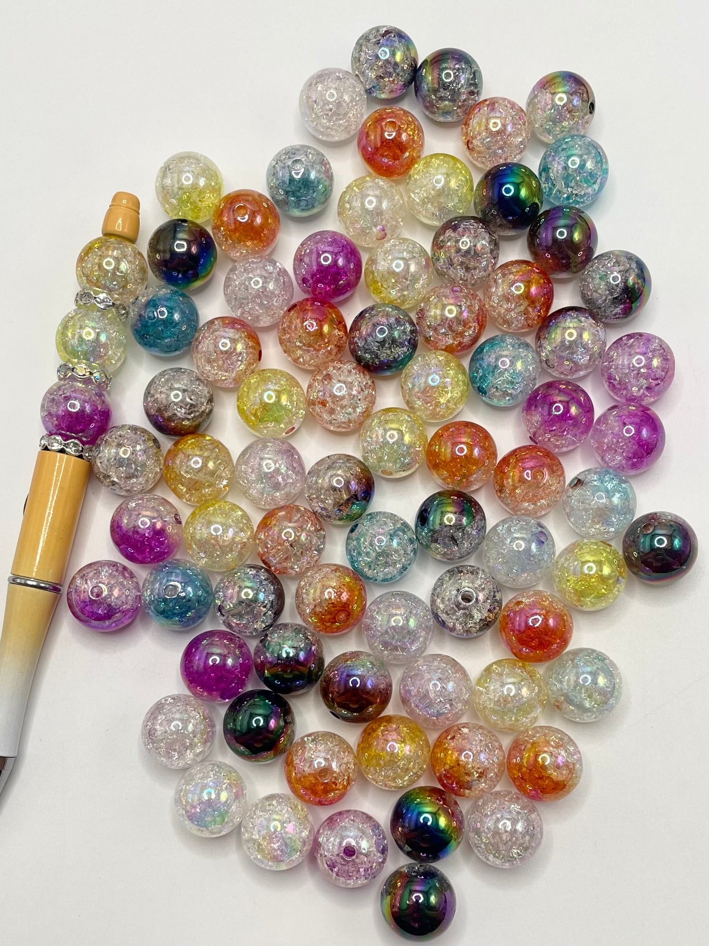 Ombre Mutilcolor Crack Acrylic Round Beads,Random Mix,16mm