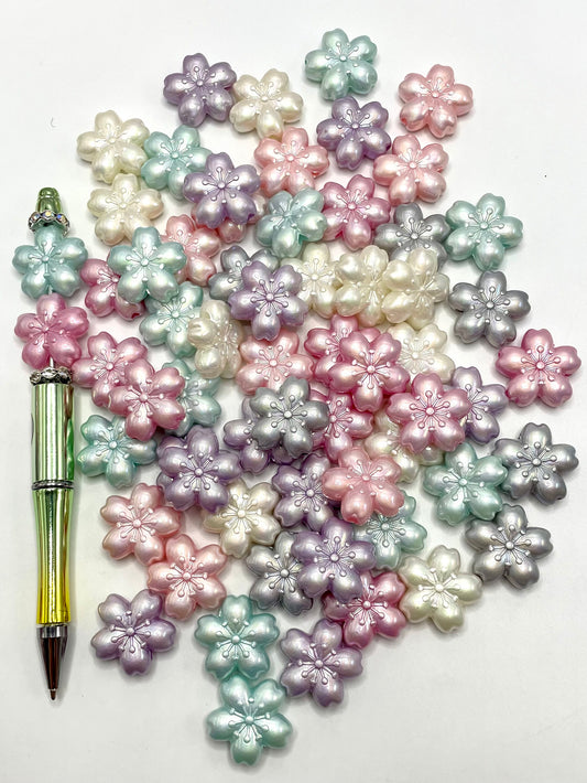 Cherry Acrylic Multicolor Flower Beads,Random Mix，23mm