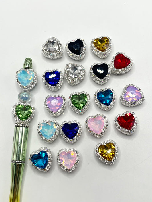 Alloy Silver &Gun black & Gold Heart Love with Heart Crystal Alloy Beads,Random Mix,19mm Fancy-64