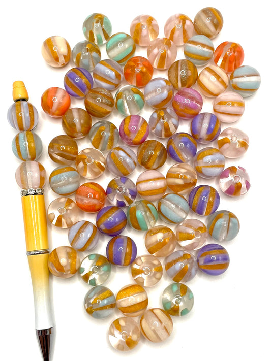 Gold glitter Line Multicolor Acrylic Round Beads,Random Mix,16mm