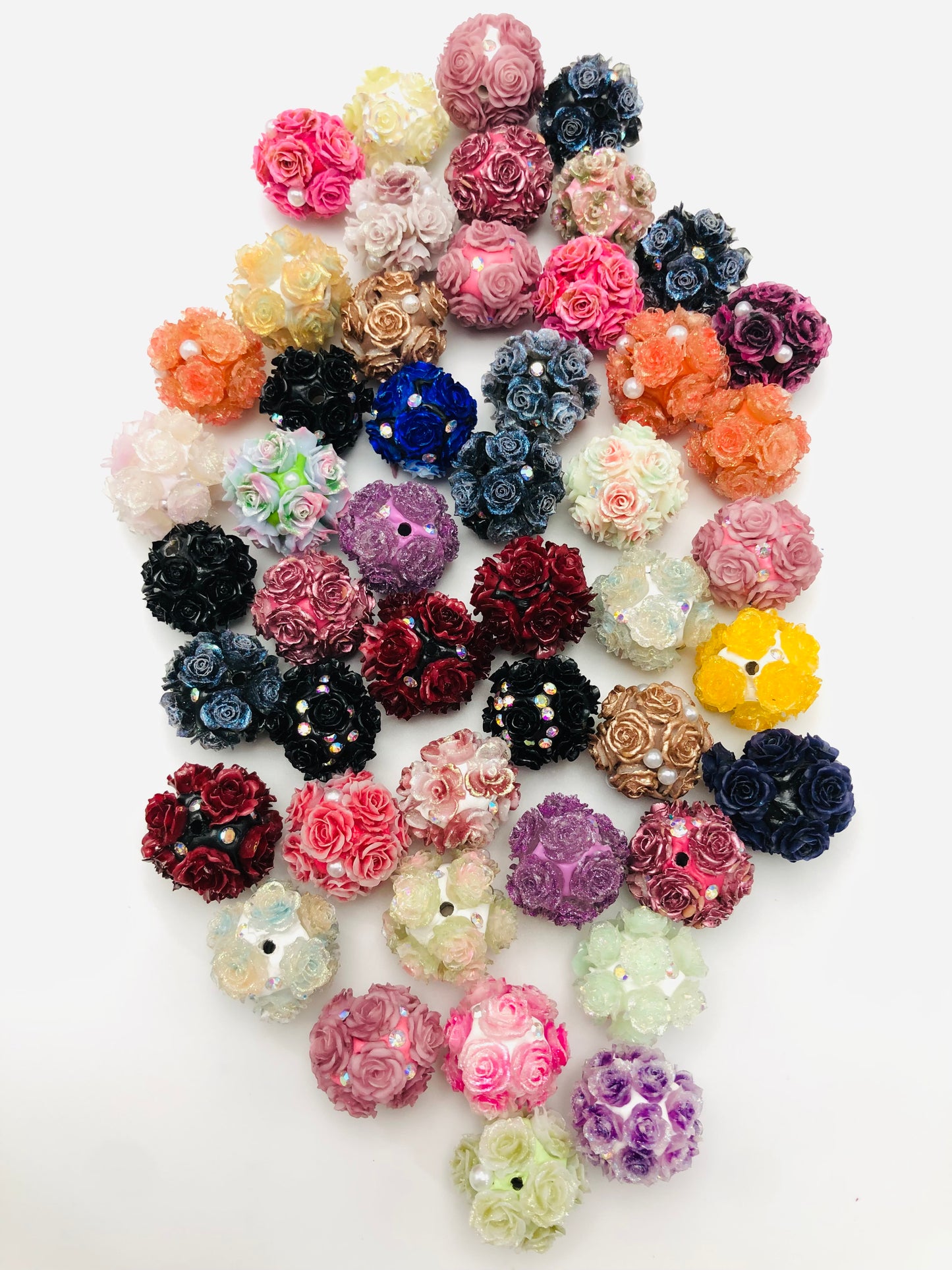 Fancy Multicolor Ombre Rose Flower with Pearl Clay Beads,Random Mix,20mm