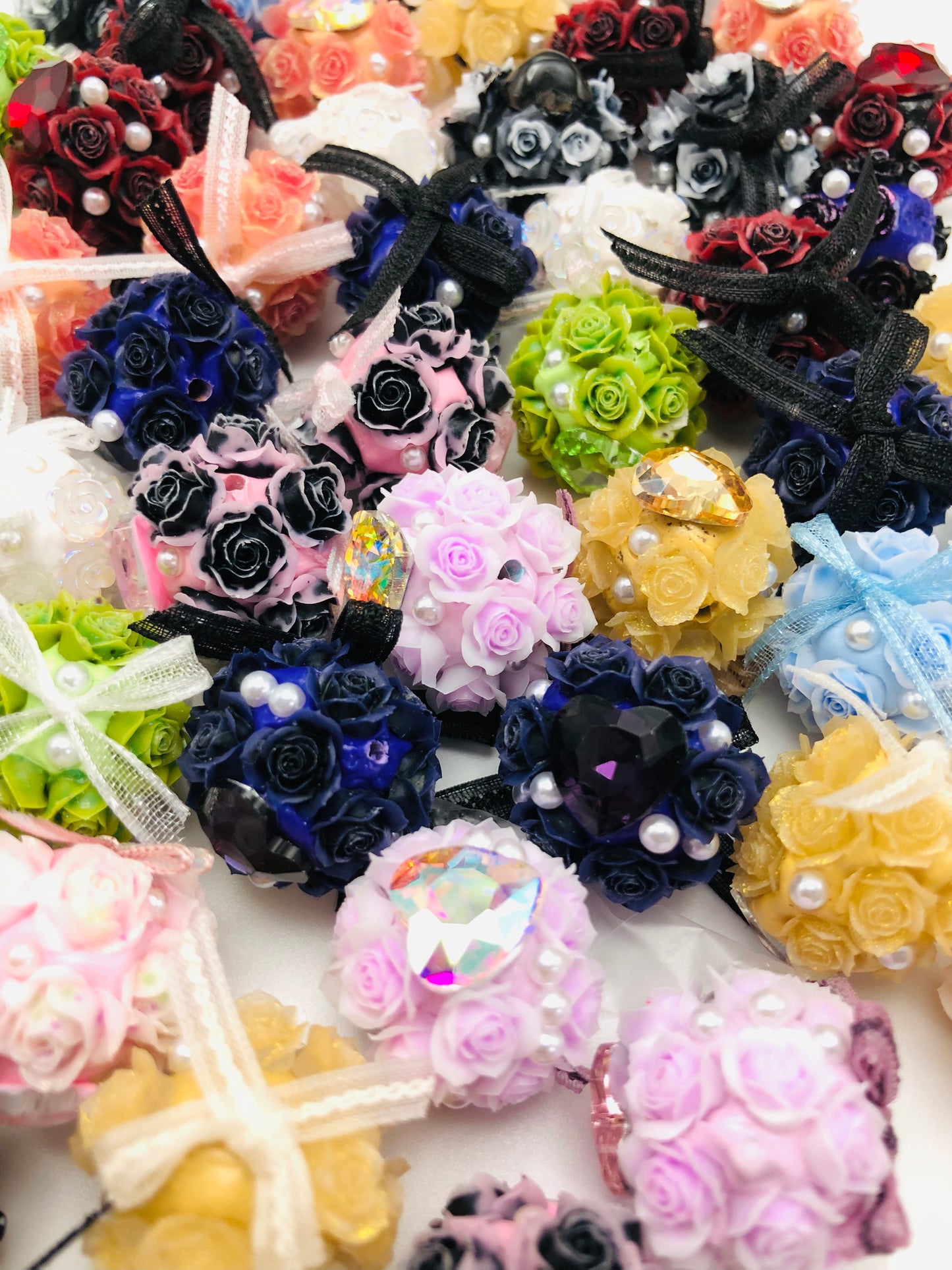 Fancy multicolor Rose flowers with bow beads Lace bow Random Mix 19mm