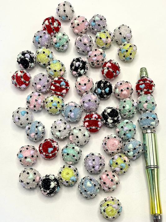 Sugar Beads Fancy Sugar Bead With Pearl Chain Love Decoration in Soild Color,Random Mix ,16mm