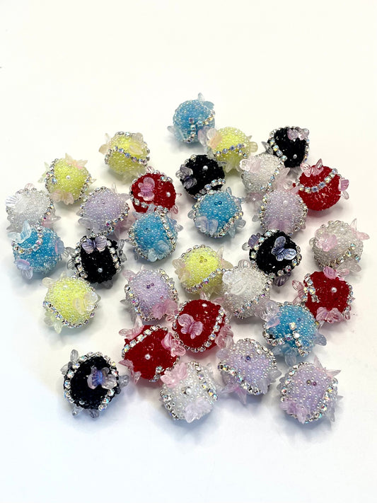 Bubble Beads With Butterfly Flower AB Color Rhinestone  Chain Acrylic Round Beads,Random Mix,16mm Fancy-323