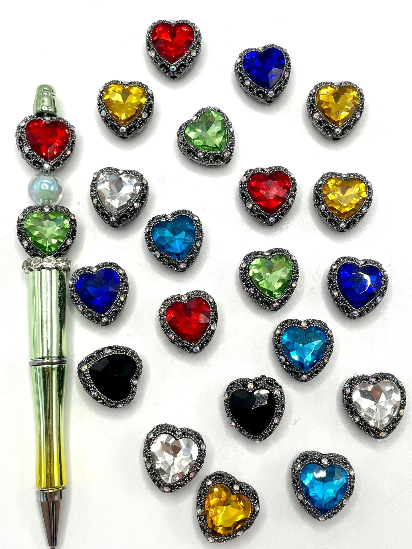 Alloy Silver &Gun black & Gold Heart Love with Heart Crystal Alloy Beads,Random Mix,19mm Fancy-64