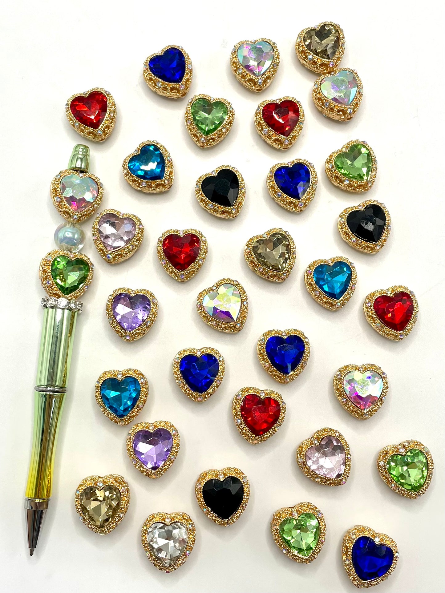 Alloy Silver &Gun black & Gold Heart Love with Heart Crystal Alloy Beads,Random Mix,19mm Fancy-64