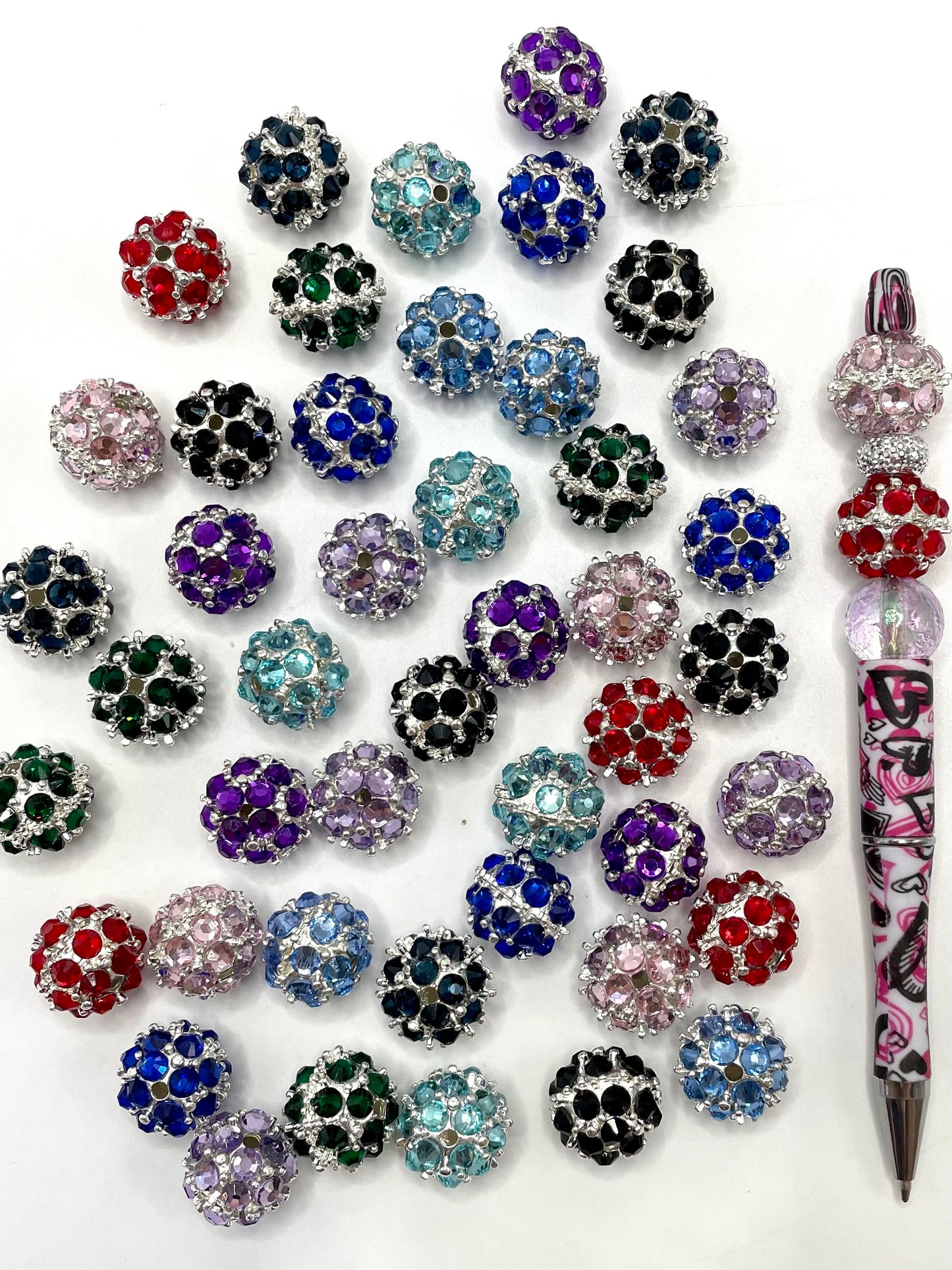 Alloy Bead Drak Color Metal Silver Thorn Ball with Multicolor Rhinestones,Random Mix,18mm Fancy-68