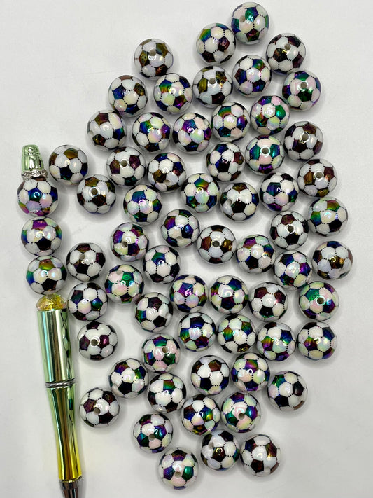 Soccer & Football Acrylic Round Beads,Random Mix,16mm