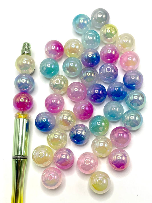 Ombre Multicolor Acrylic Round Beads,Random Mix,16mm