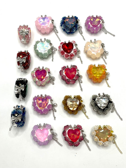 Fancy Beads Rose Flower Heart Crown with Multicolor Crystal Clay Beads,Random Mix,26mm Fancy-55