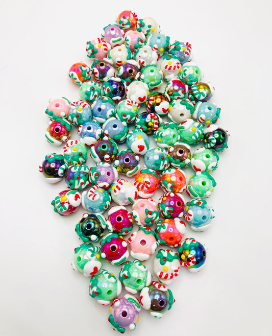 acrylic Christmas Hand-painted bead chroma Random Mix 17mm