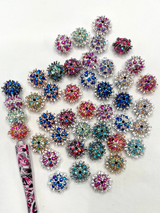 Alloy Bead Metal Silver Long Thorn Ball with Multicolor AB Rhinestones,Random Mix,19mm Fancy-67