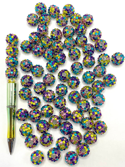 Multicolor Rhinestones Acrylic Clear Round Beads,Random Mix,16mm