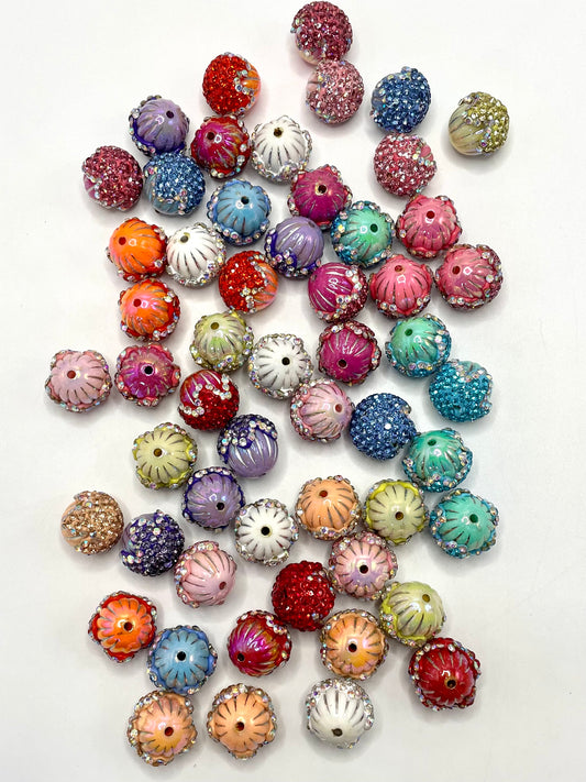 Fancy AB Rhinestone Colorful Pumpkin Drip Bead With Silver Line Acrylic Acorn Beads,Random Mix,19mm