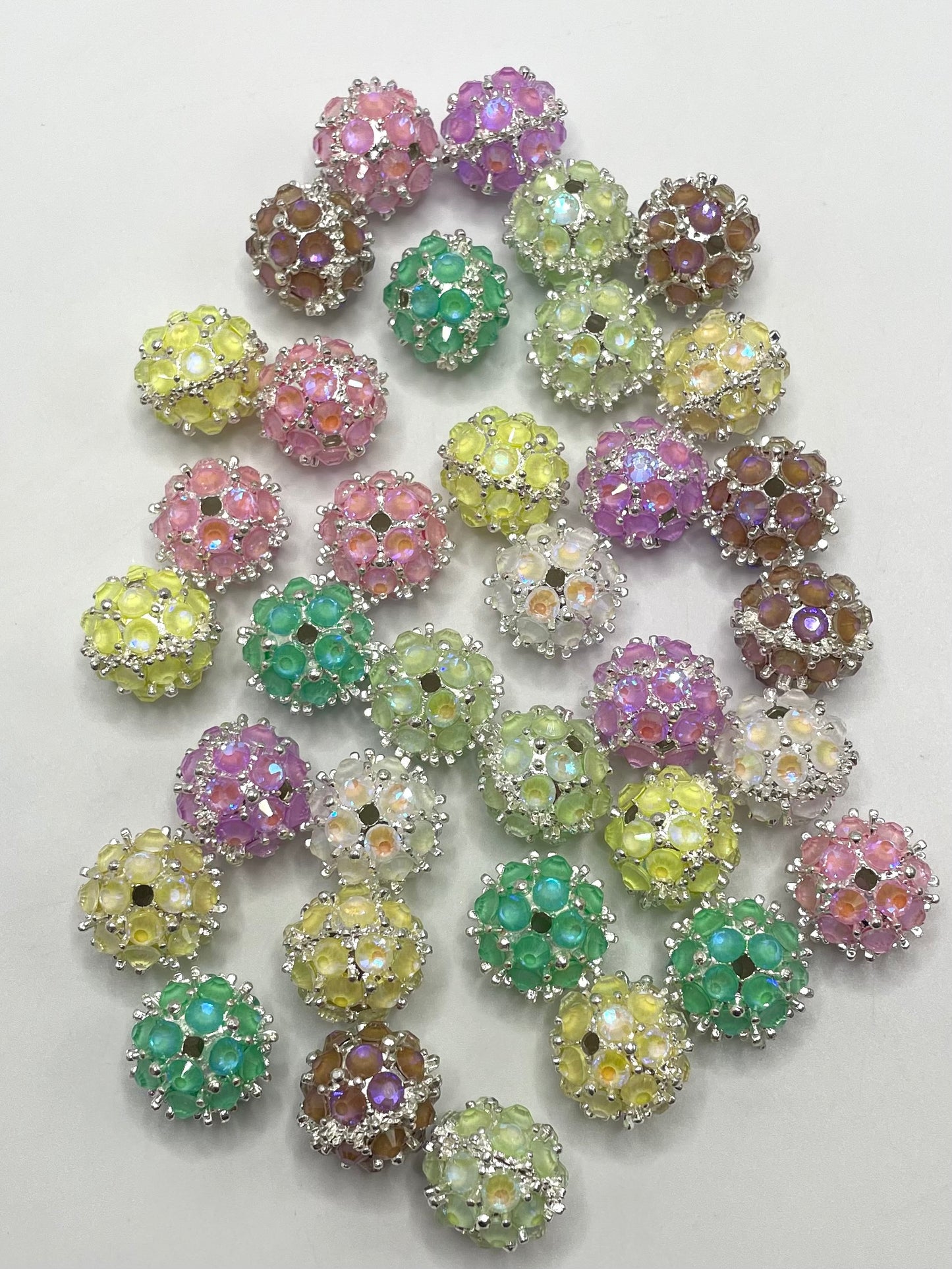 Alloy Bead Metal Silver & Gold Thorn Ball with Multicolor Rhinestones,Random Mix,18mm Fancy-66