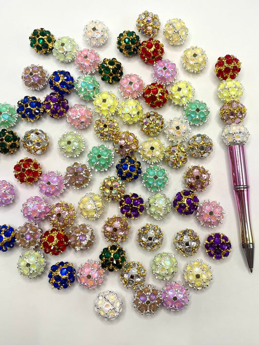 Alloy Bead Metal Silver & Gold Thorn Ball with Multicolor Rhinestones,Random Mix,18mm Fancy-66