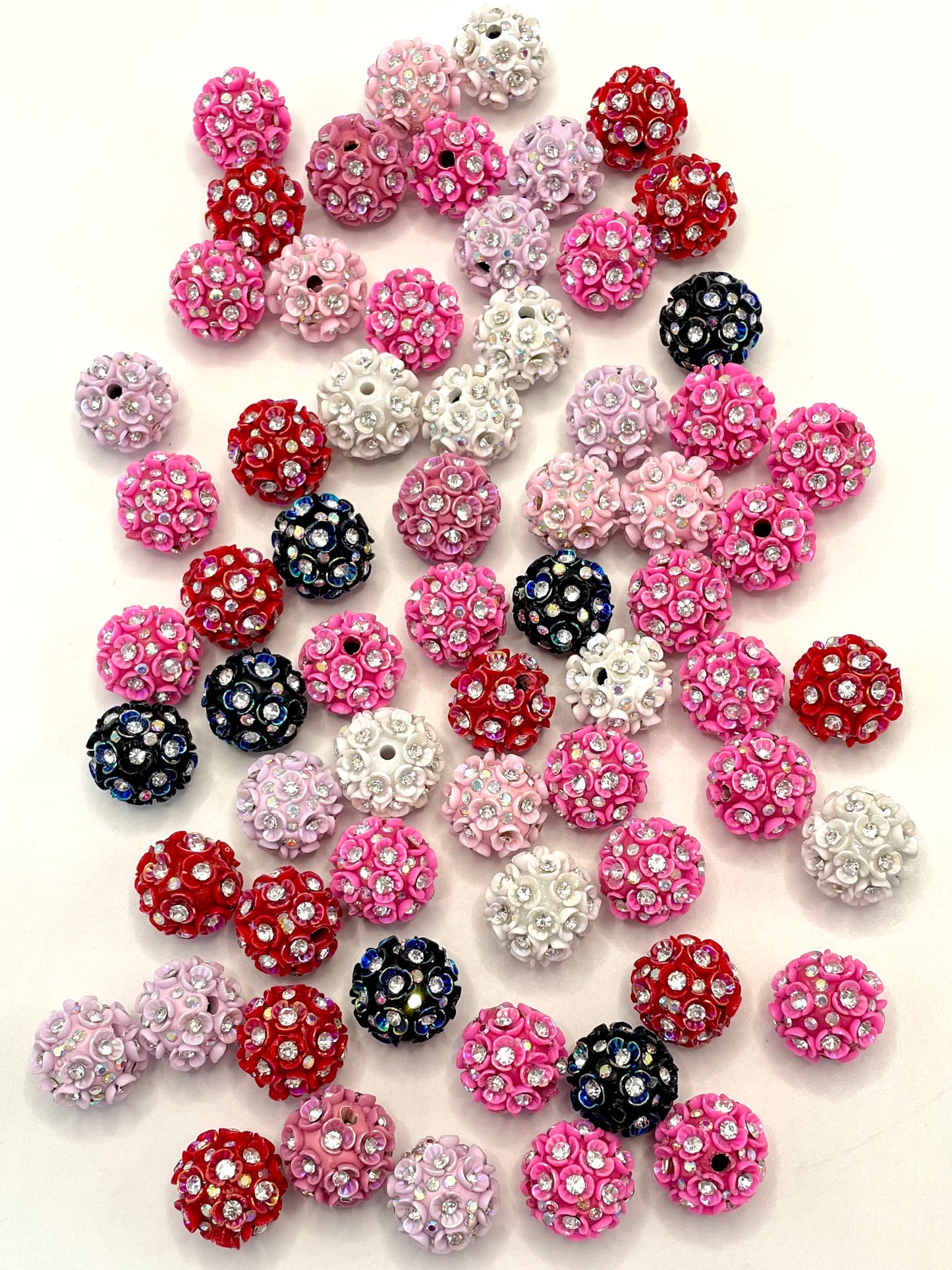 Fancy Beads Threeleaf Multicolor Flower with Rhinestone Clay Beads,Random Mix,18mm Fancy-545