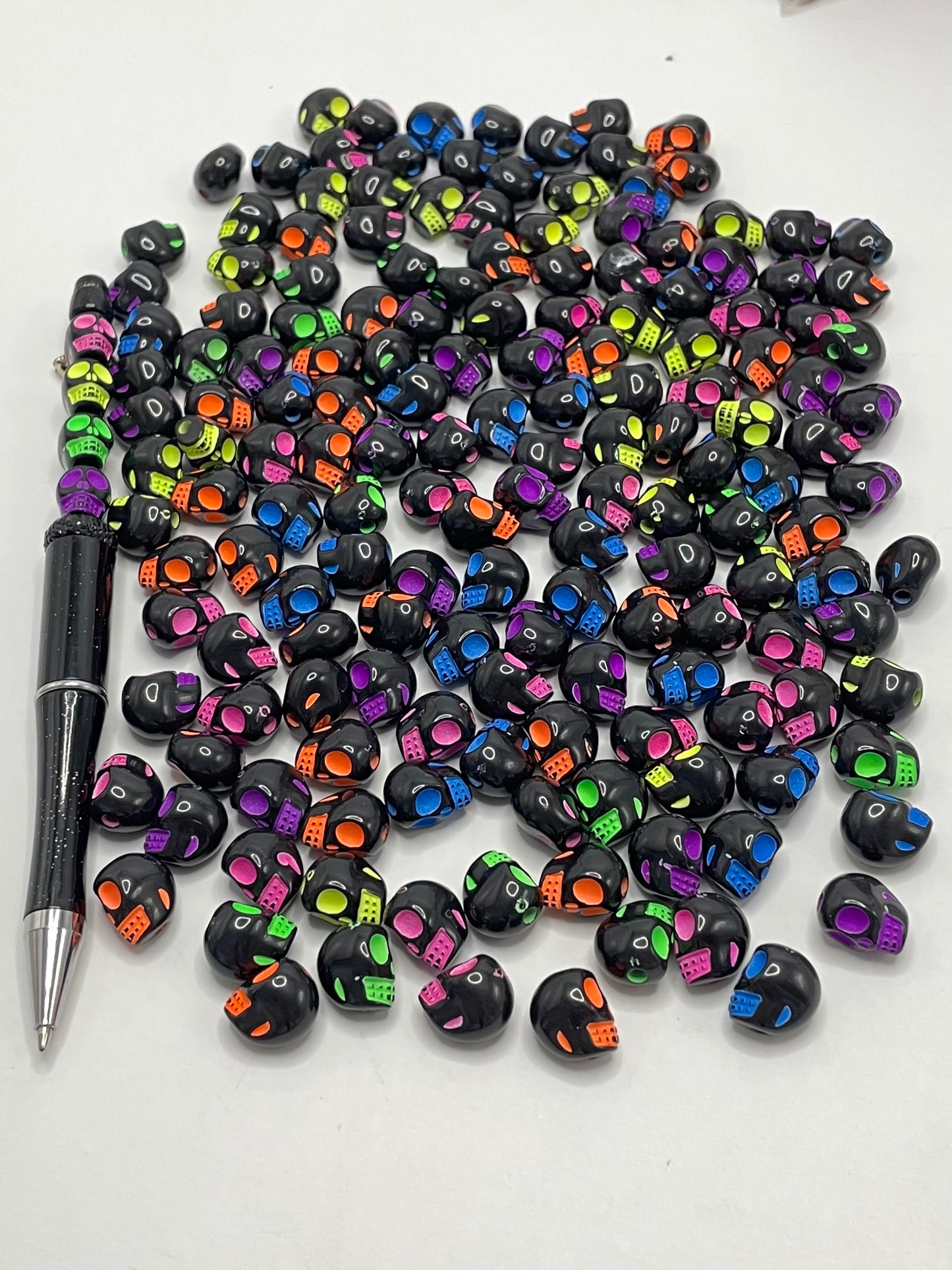 Halloween series Skull Black & Neon Acrylic Beads,Random Mix,12mm