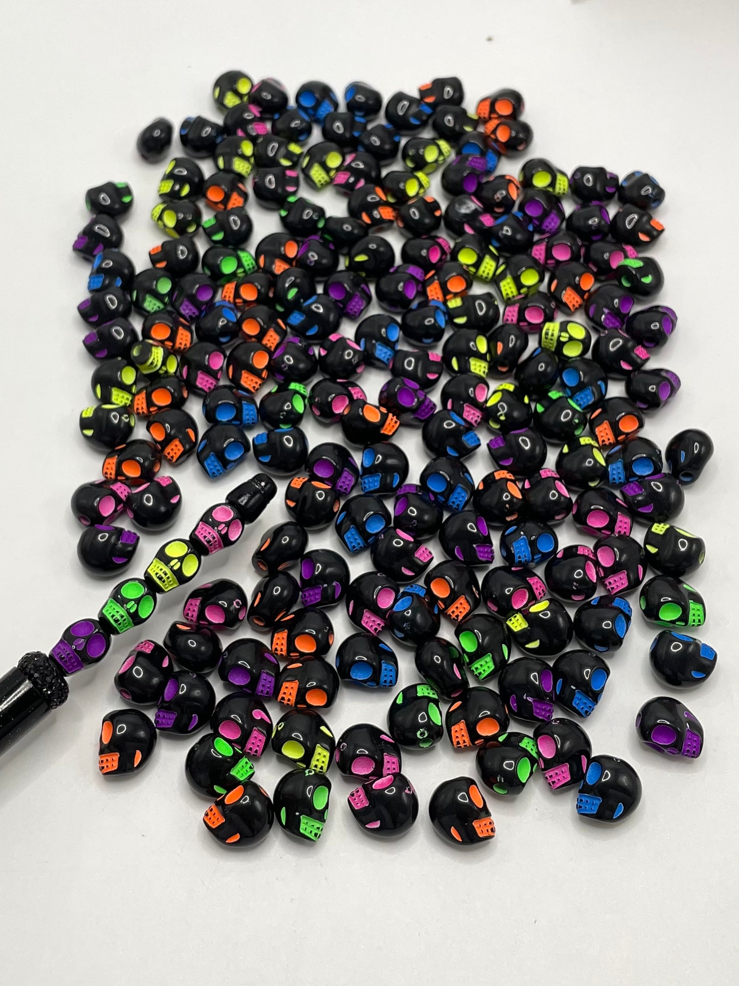 Halloween series Skull Black & Neon Acrylic Beads,Random Mix,12mm