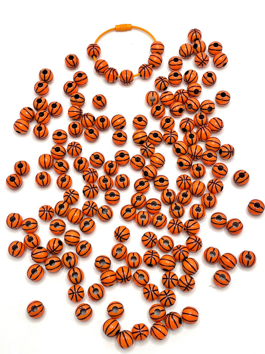 Basketball Acrylic Round Beads & Black Line,Random Mix,10mm